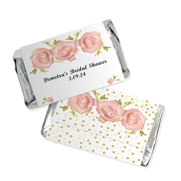 Personalized Pink Floral Hershey's Miniatures Chocolate Candy Bars - 75 Pieces