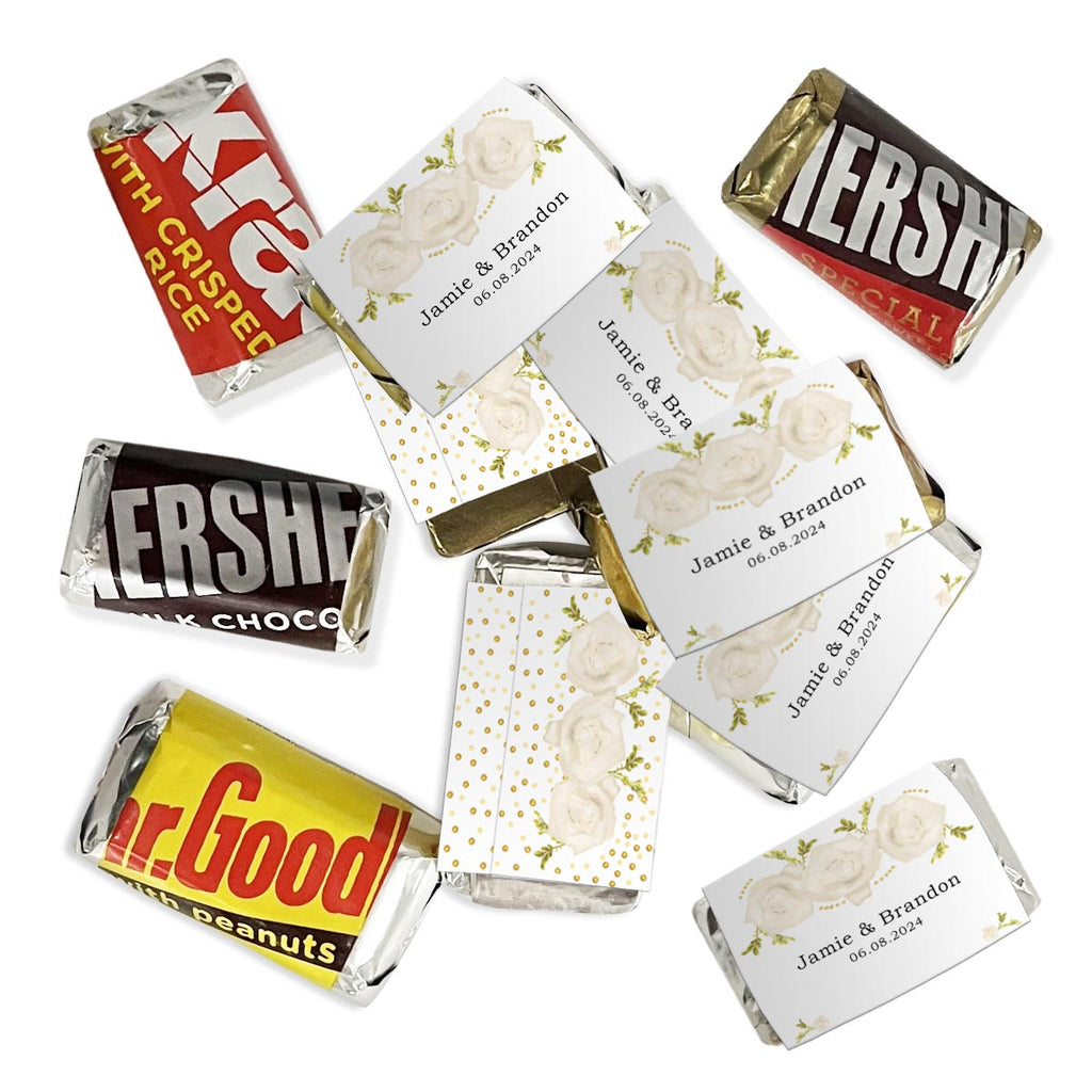 Personalized White Floral Hershey's Miniatures Chocolate Candy Bars - 75 Pieces
