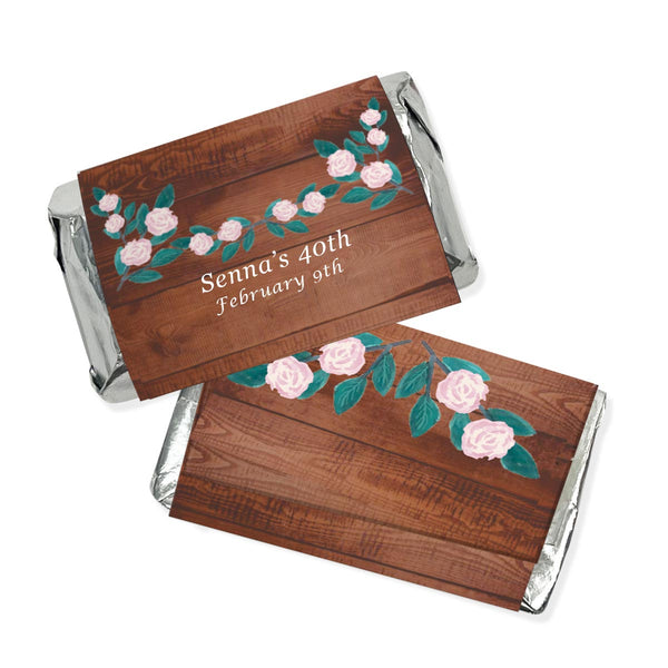 Personalized Wood Floral Hershey's Miniatures Chocolate Candy Bars - 75 Pieces