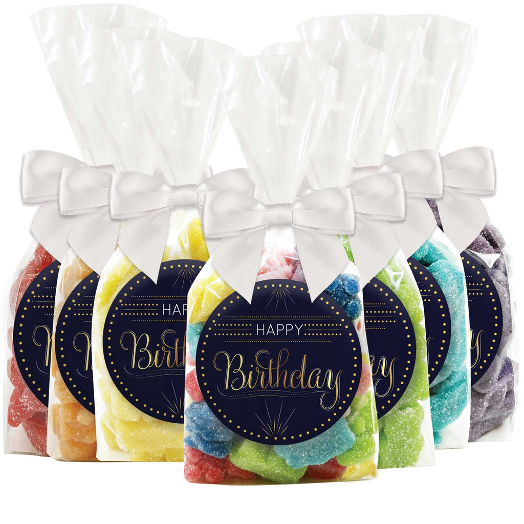 "Happy Birthday" - Gold Script Gummy Bear Candy Favors - 12 Pack