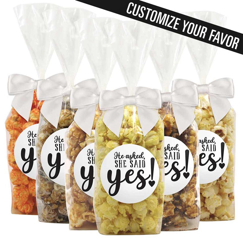"He Asked, She Said Yes" - Engagement / Wedding Popcorn Favors - 12 Pack