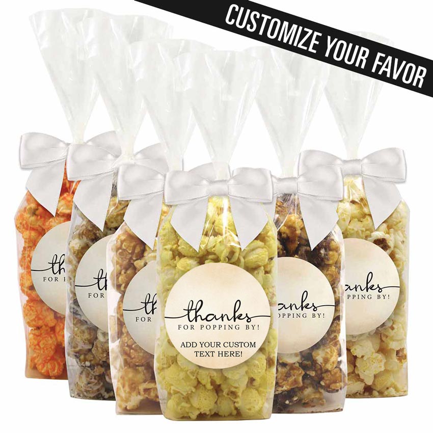 Thanks For Popping By Popcorn Favors filled with over 10 popcorn flavors