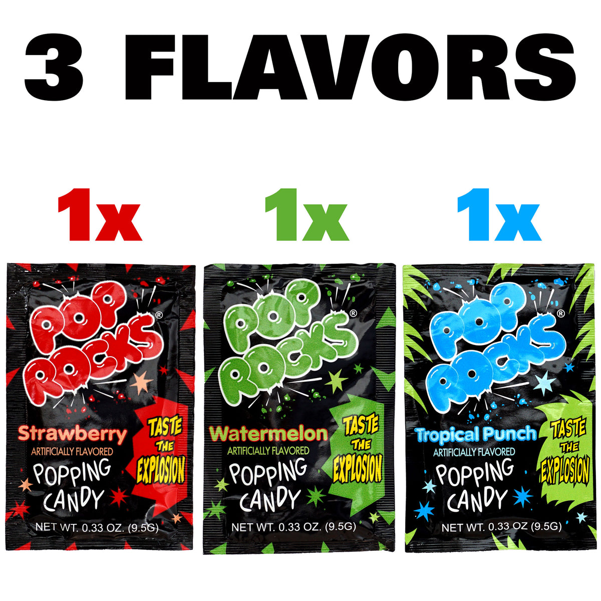 Pop Rocks Candy 3 Pack, Watermelon, Strawberry, Tropical Punch
