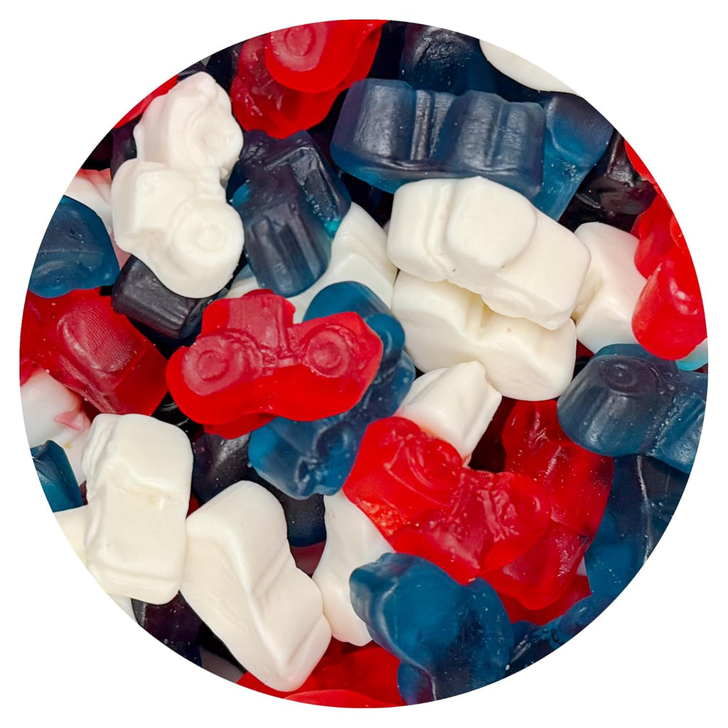 Red, White & Blue Candy Tractor Gummies, 1 Pound Bulk Bag