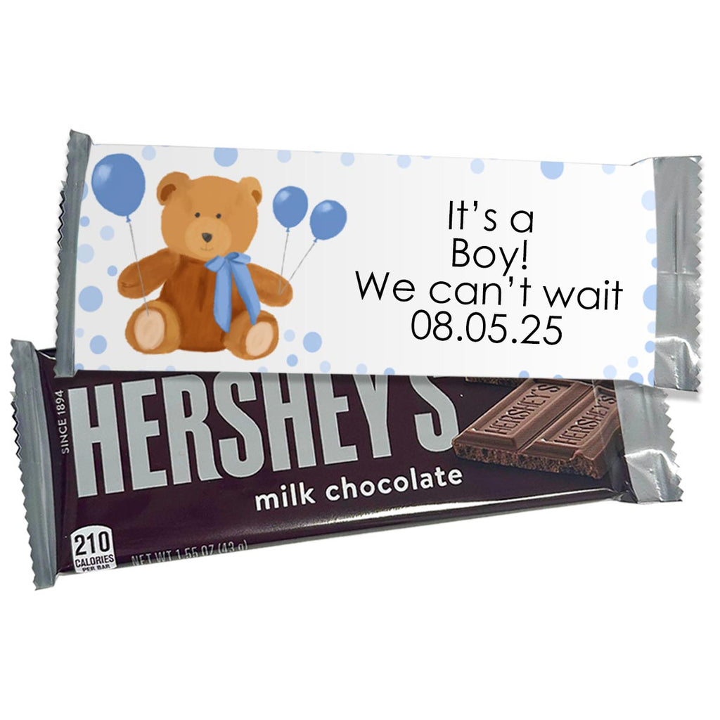 Personalized Blue Bear Balloons Hershey's Candy Chocolate Bars - 12 Pack
