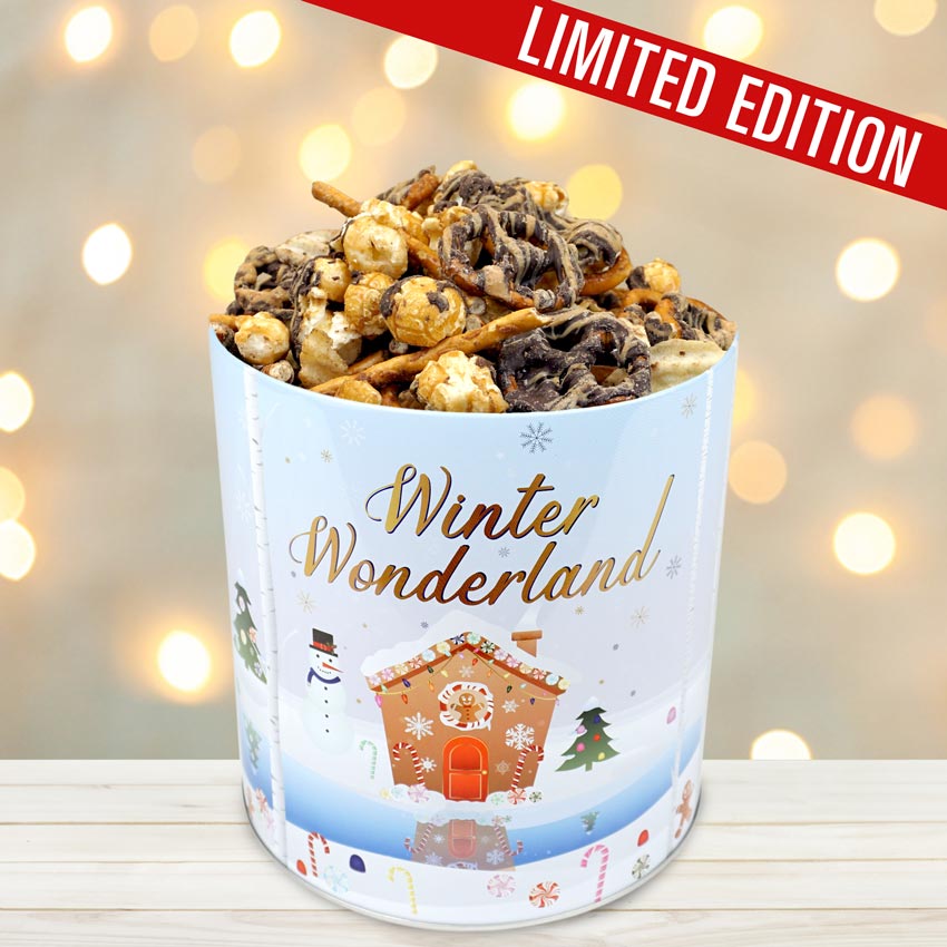 Peanut Butter Cup Snack Mix 1 Gallon Winter Wonderland Tin