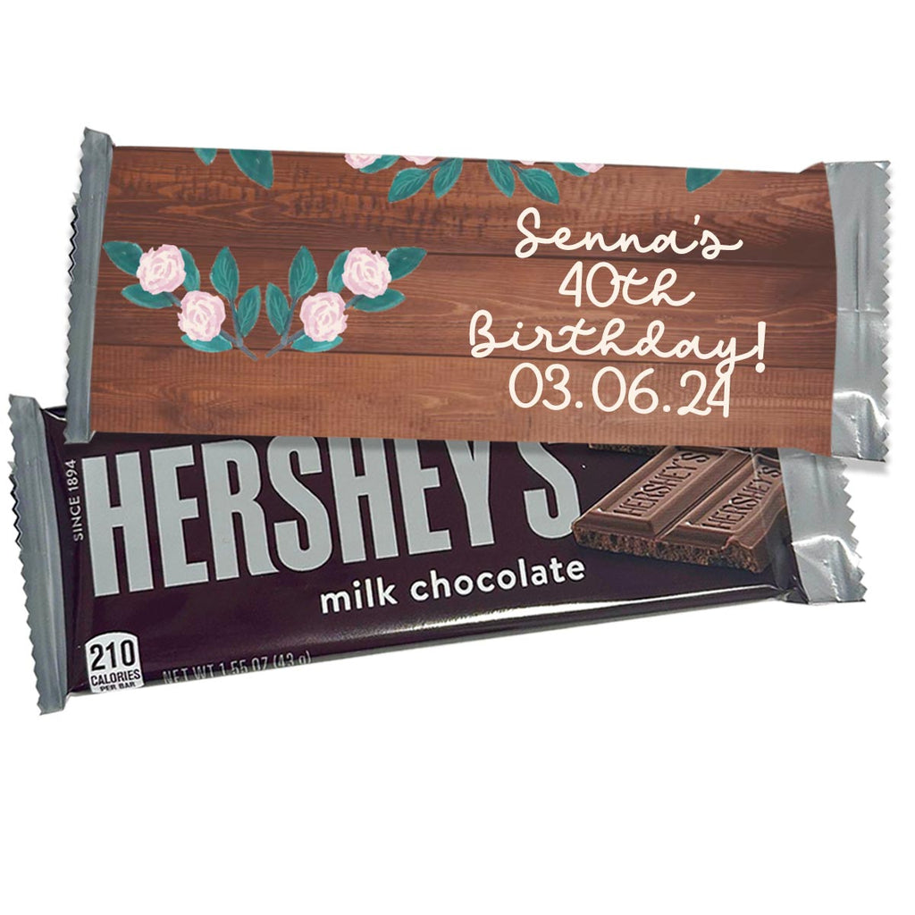 Personalized Wood Floral Hershey's Candy Chocolate Bars - 12 Pack