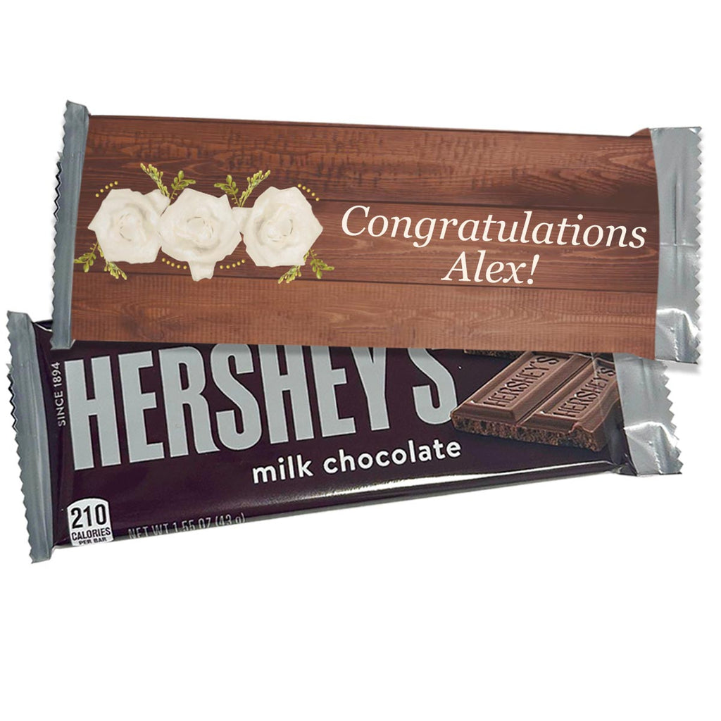 Personalized Wood White Floral Hershey's Candy Chocolate Bars - 12 Pack
