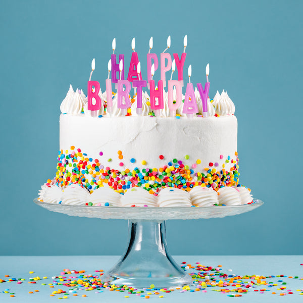 Happy Birthday Letter Candles, Pink & Purple