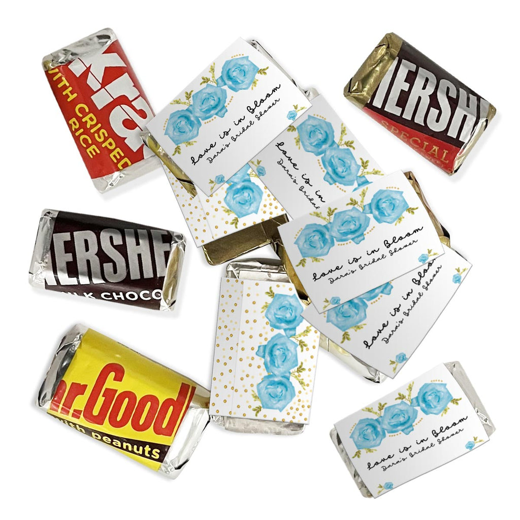 Personalized Blue Floral Hershey's Miniatures Chocolate Candy Bars - 75 Pieces