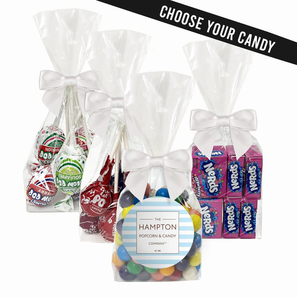 Hampton Popcorn & Candy Blue Stripes Label Personalized Candy Favors - 12 Pack