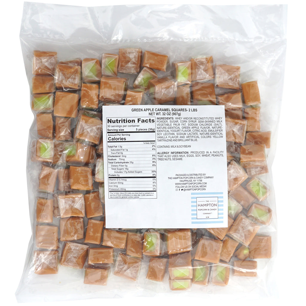 Green Apple Caramel Squares Candy, 2 Pound Bulk Bag