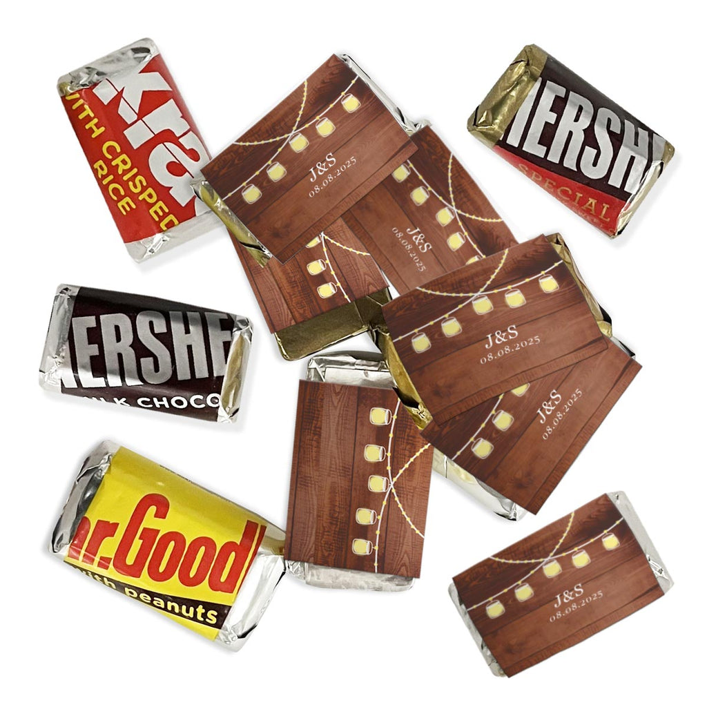 Personalized Wood Lanterns Hershey's Miniatures Chocolate Candy Bars - 75 Pieces