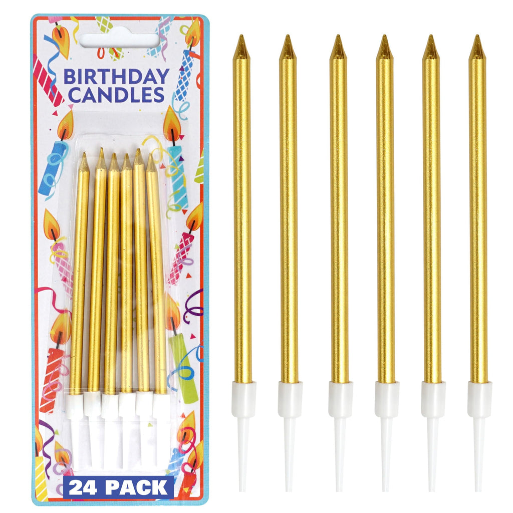 Gold Metallic Straight Candles, 24 Pack