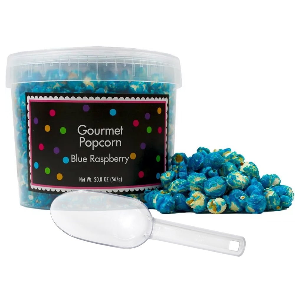 Turquoise Popcorn Bucket with Scoop, 20 Ounce, Blue Raspberry Flavored Popcorn