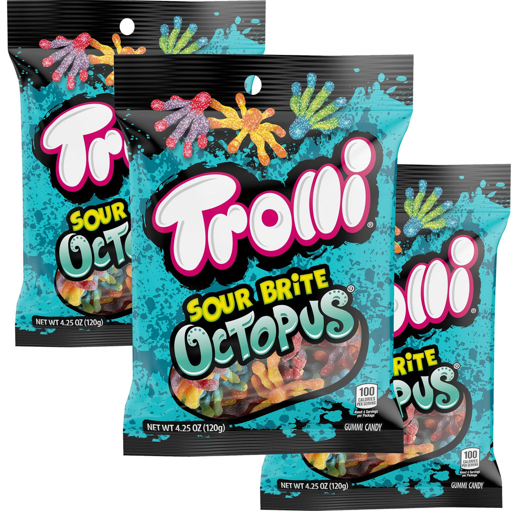 Trolli Sour Brite Octopus Gummy Candy, 4.25oz Bags (Pack of 3)