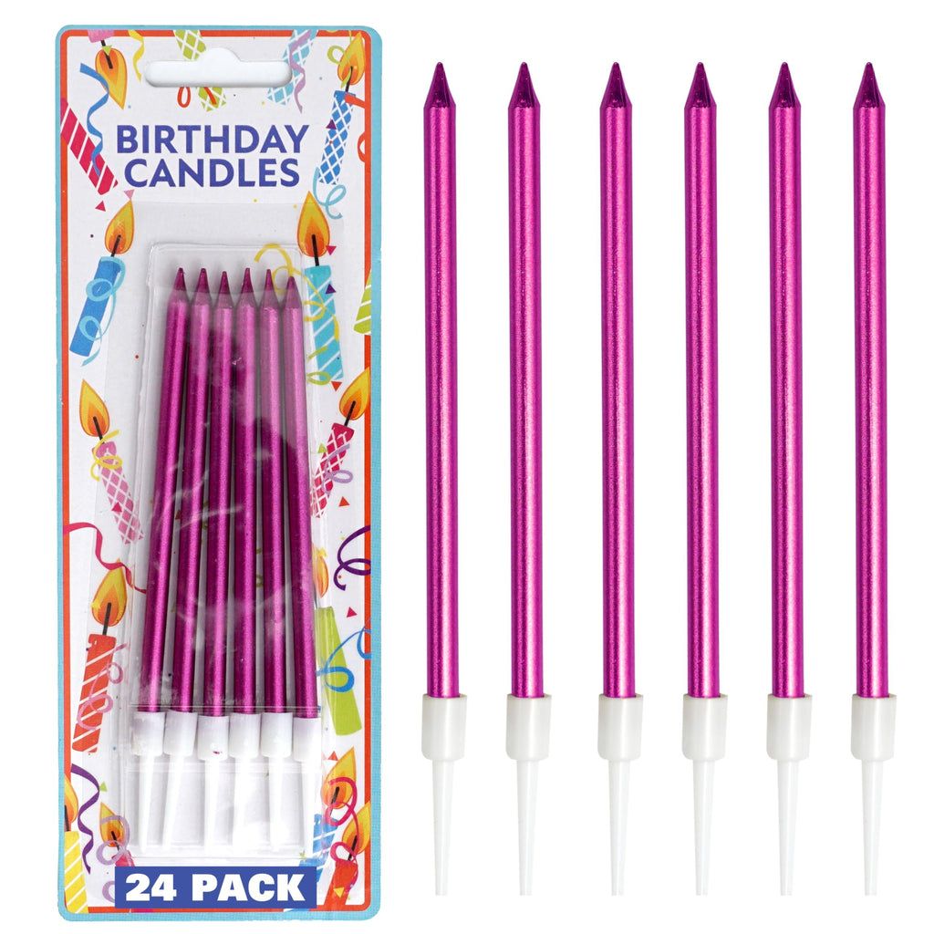 Pink Metallic Straight Candles, 24 Pack
