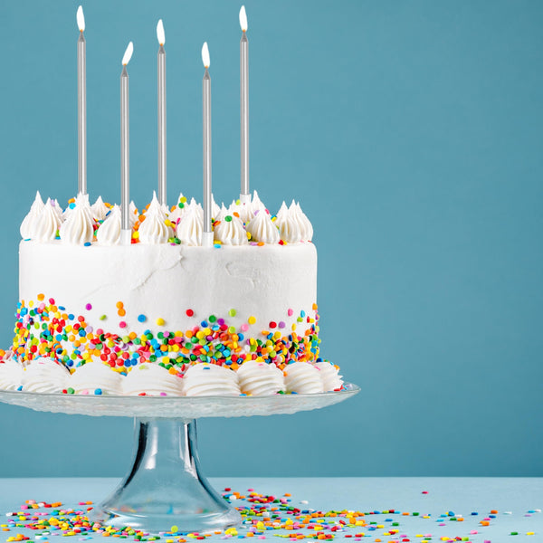 Silver Metallic Straight Candles, 24 Pack