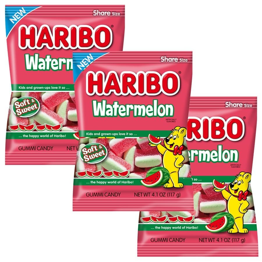 Haribo Watermelon Soft & Sweet, 4.1oz Gummy Candy Bag (3 Pack)