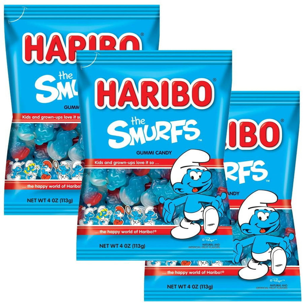 Haribo The Smurfs, 4oz Gummy Candy Bag (3 Pack)
