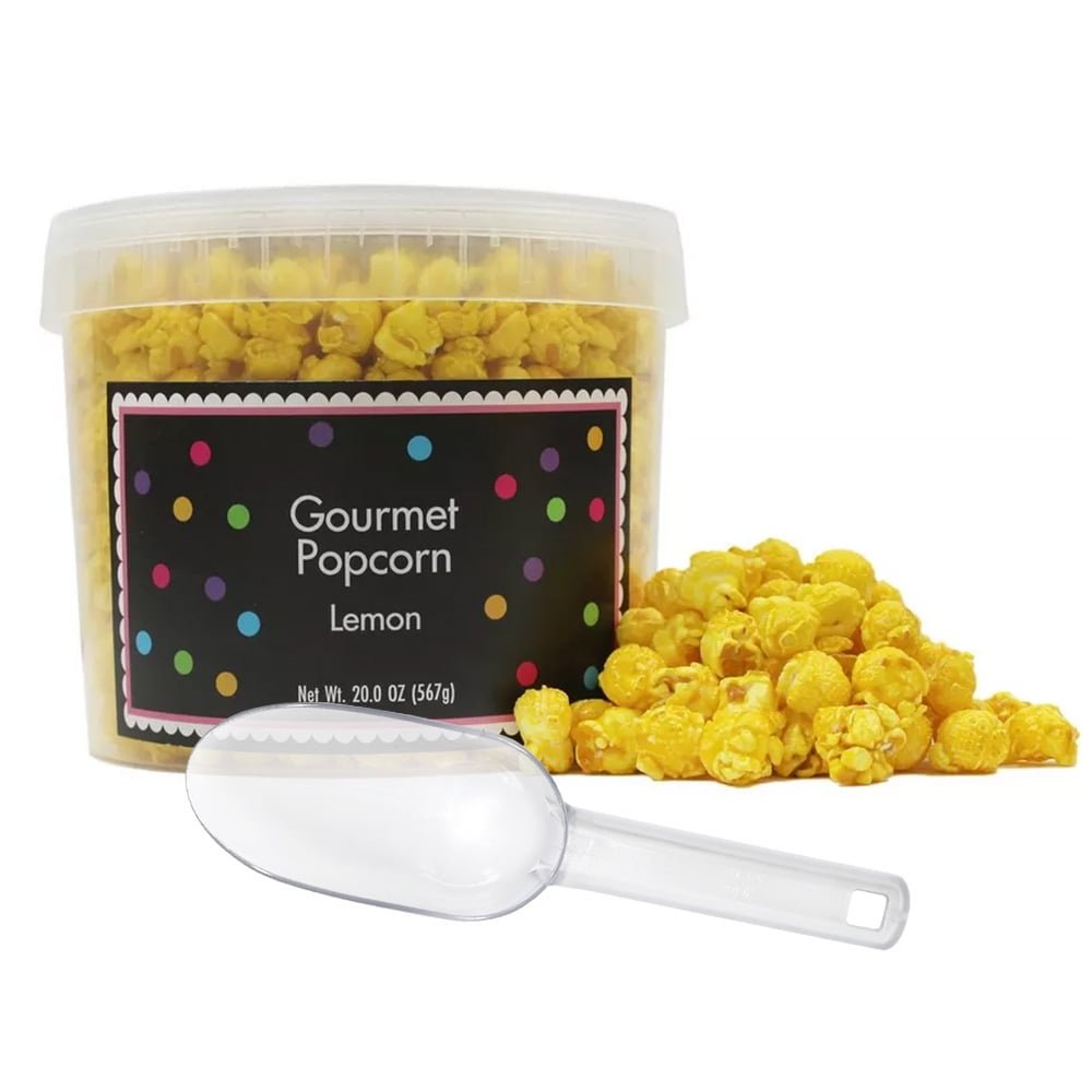 Yellow Popcorn Bucket with Scoop, 20 Ounce, Lemon Flavored Popcorn