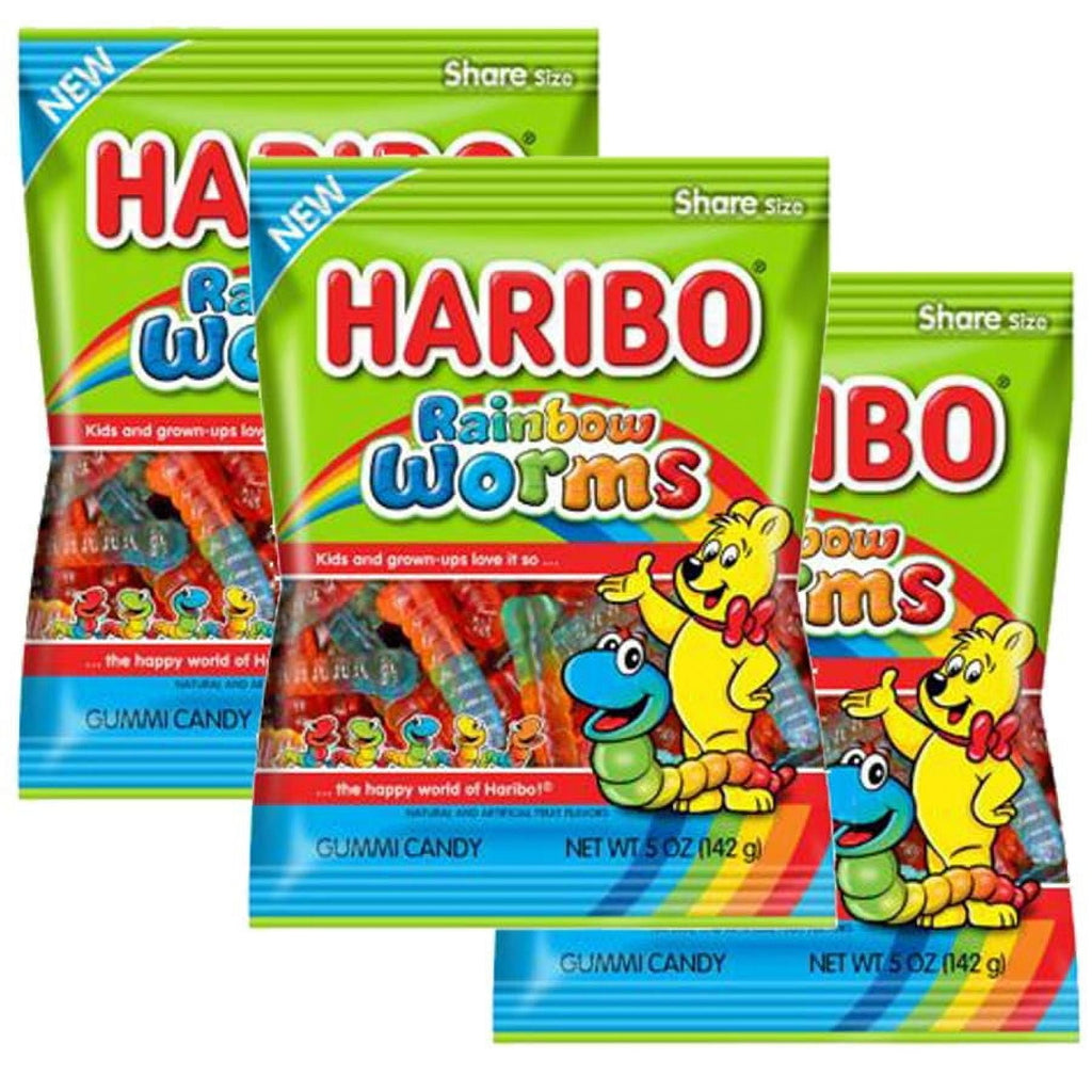 Haribo Rainbow Worms, 5oz Gummy Candy Bag (3 Pack)