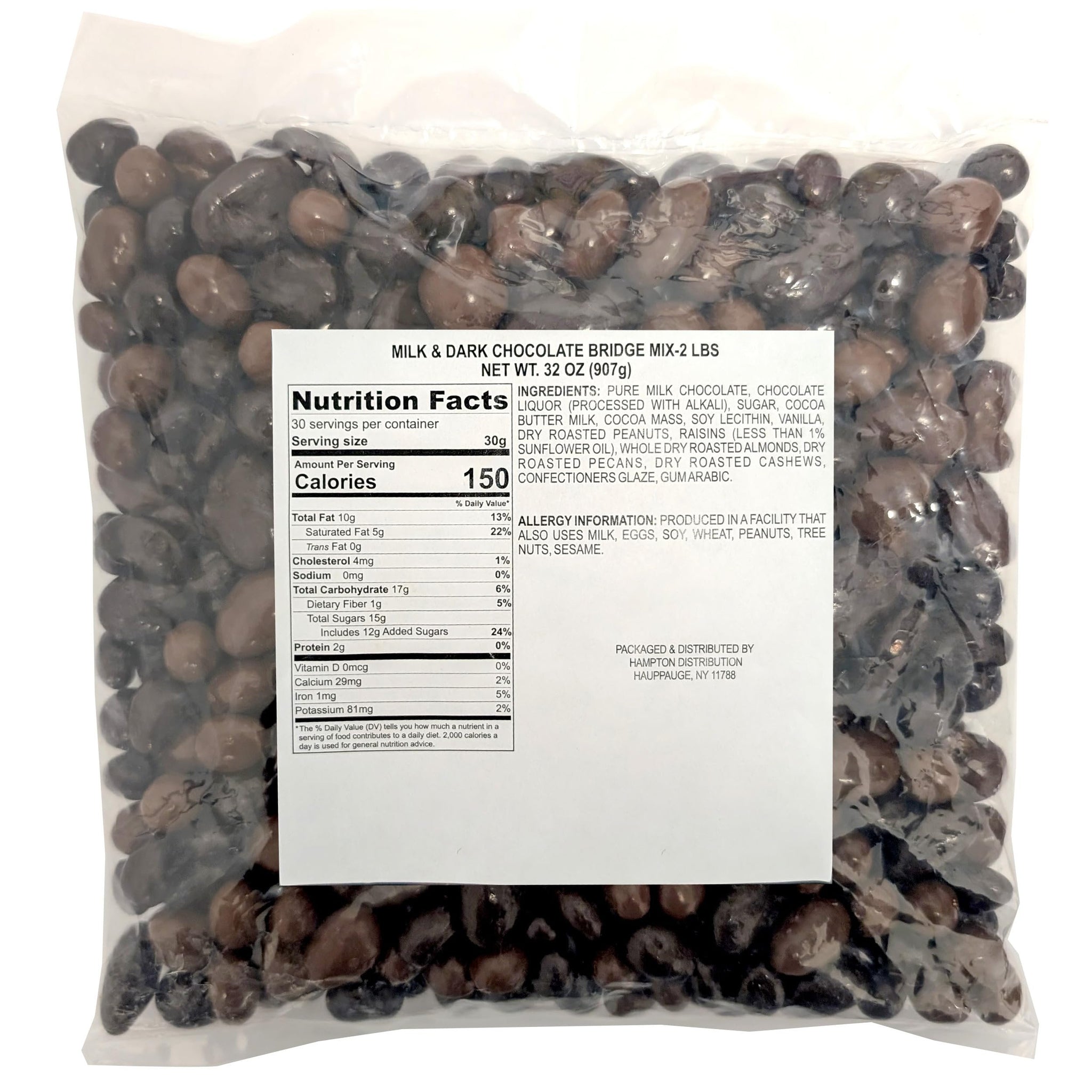 Bridge Mix, 2 Pound Bulk Bag, Milk and Dark Chocolate Covered Raisins,