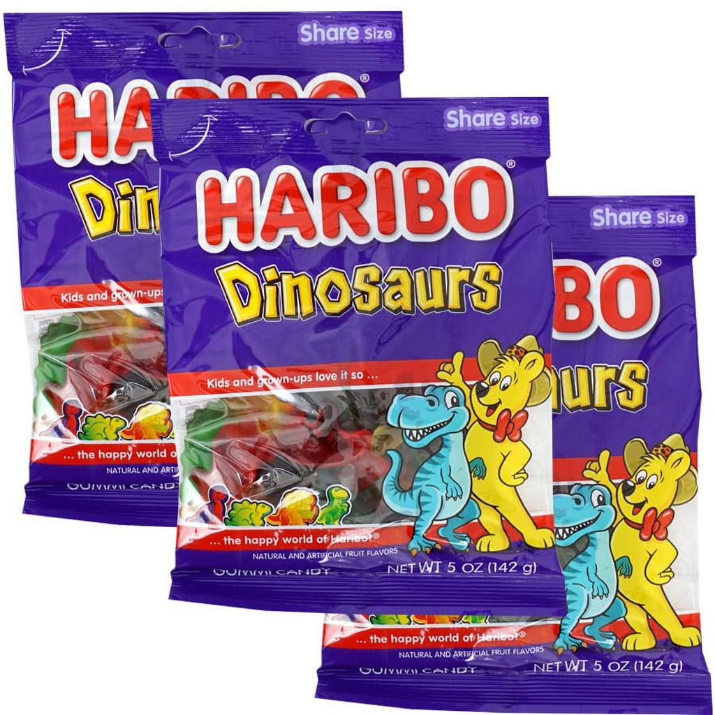Haribo Dinosaurs Gummies, 5oz Gummy Candy Bag (3 Pack)