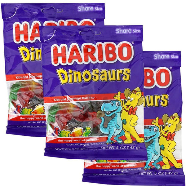 Haribo Dinosaurs Gummies, 5oz Gummy Candy Bag (3 Pack)