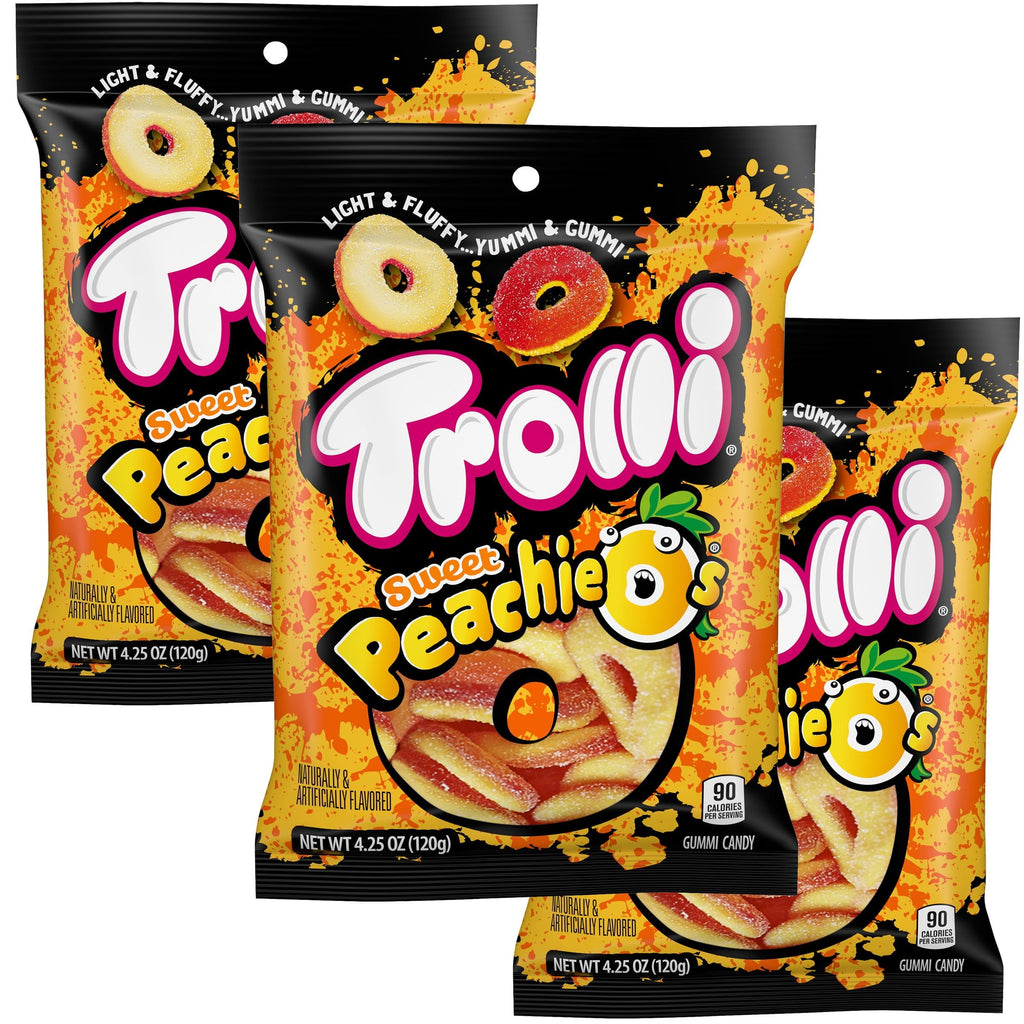 Trolli Peach Rings Sweet Peachie O's, 4.25oz Bags (Pack of 3)