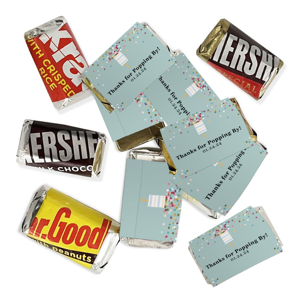 Personalized Party Popper Hershey's Miniatures Chocolate Candy Bars - 75 Pieces
