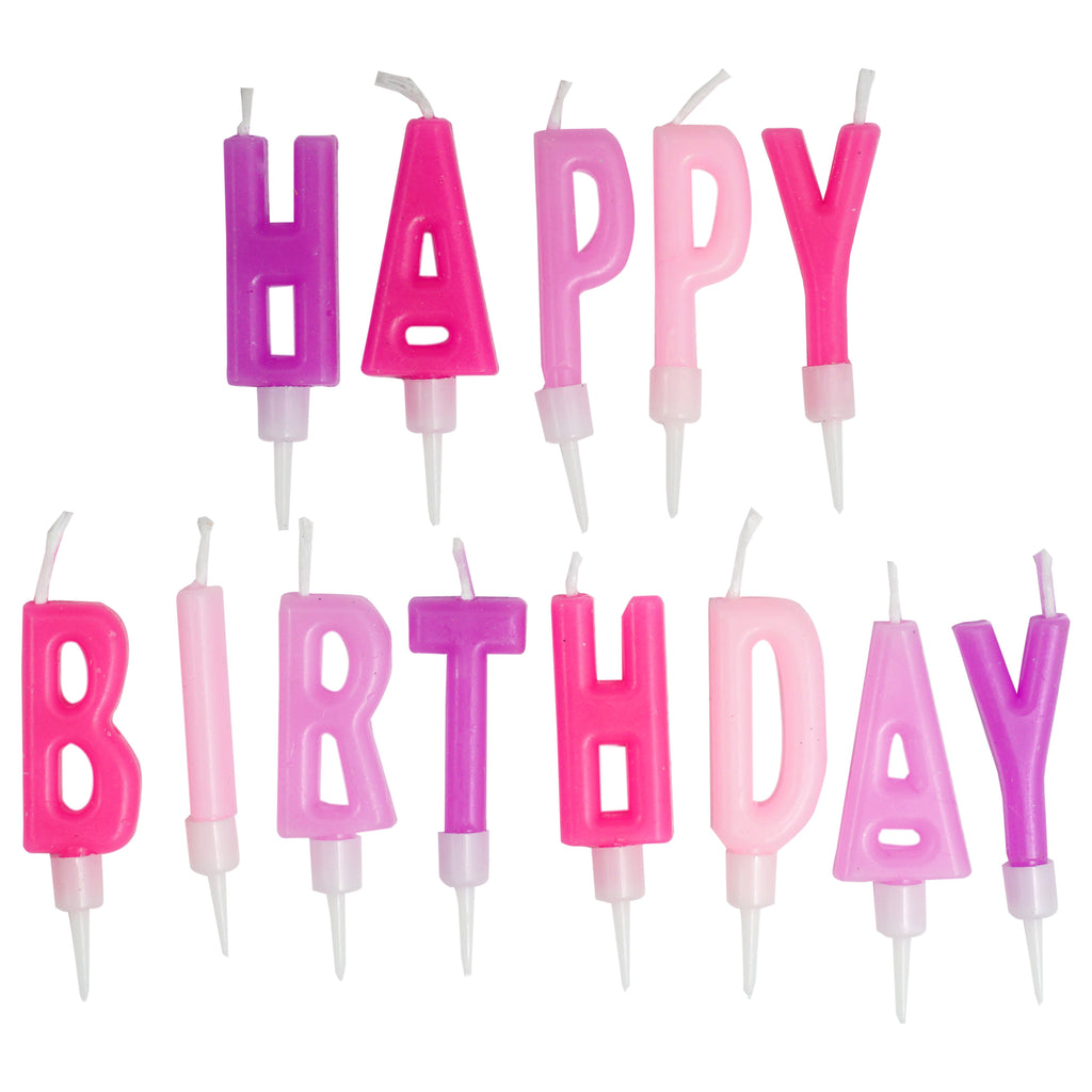 Happy Birthday Letter Candles, Pink & Purple