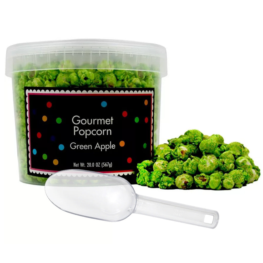 Green Popcorn Bucket with Scoop, 20 Ounce, Green Apple Flavored Popcorn