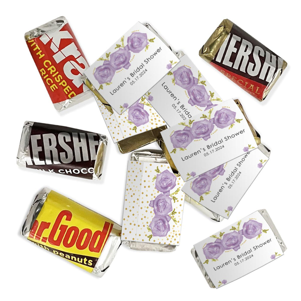 Personalized Purple Floral Hershey's Miniatures Chocolate Candy Bars - 75 Pieces