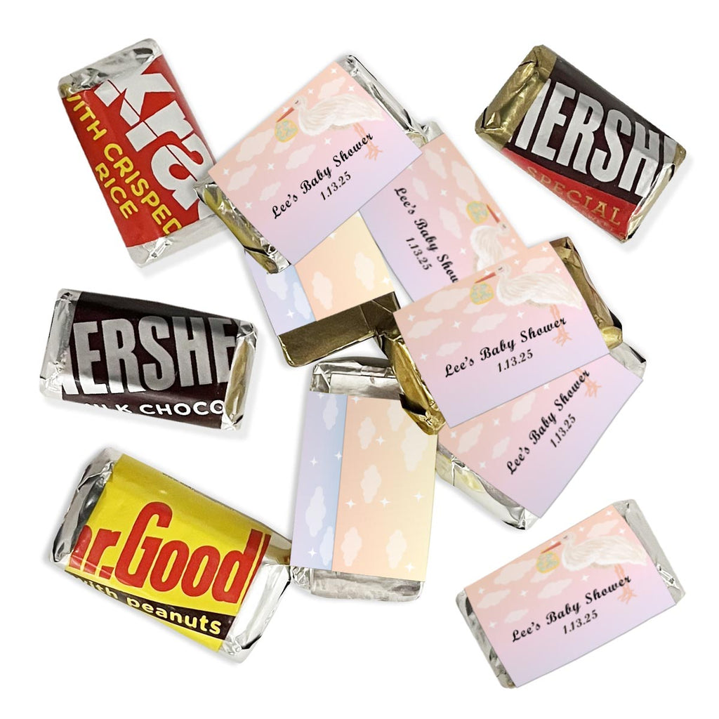 Personalized Stork Hershey's Miniatures Chocolate Candy Bars - 75 Pieces