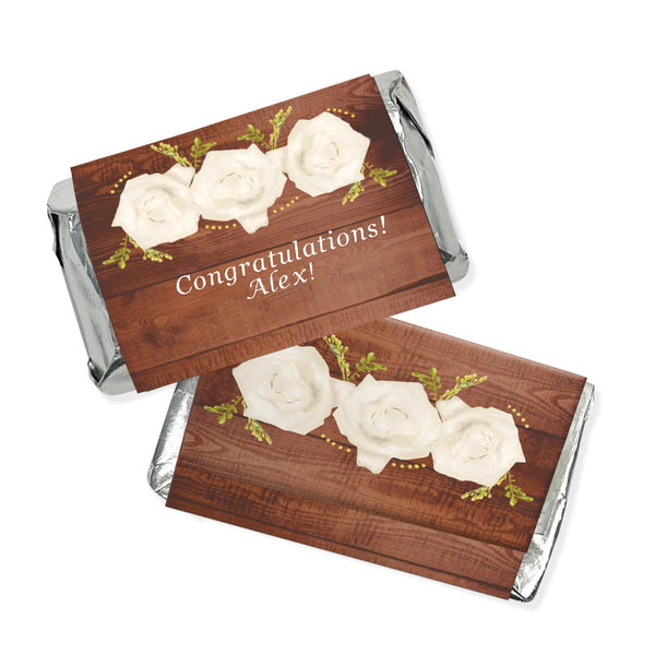 Personalized Wood White Floral Hershey's Miniatures Chocolate Candy Bars - 75 Pieces