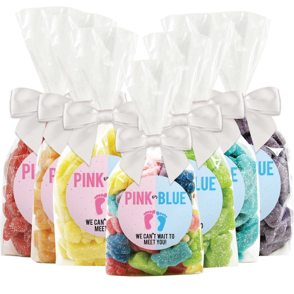"Pink Or Blue, We Can't Wait To Meet You!" - Gender Reveal Baby Shower Gummy Bears Candy Favors - 12 Pack