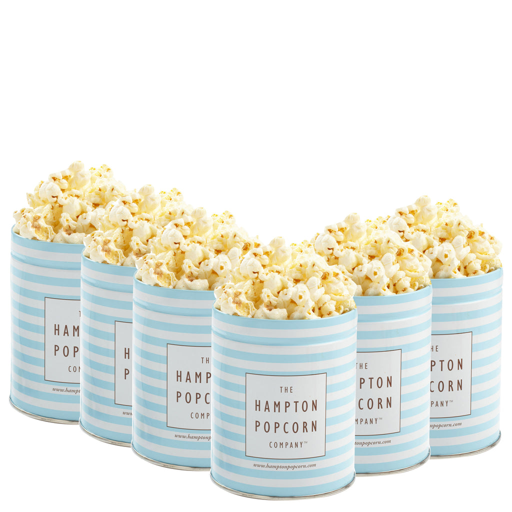 This is a 6 pack of classic quart tins with kettle popcorn.