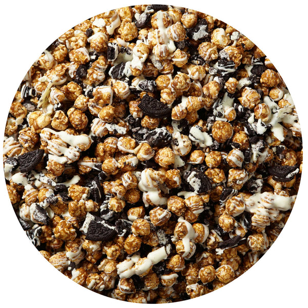 This is a swatch showing cookies and cream popcorn.