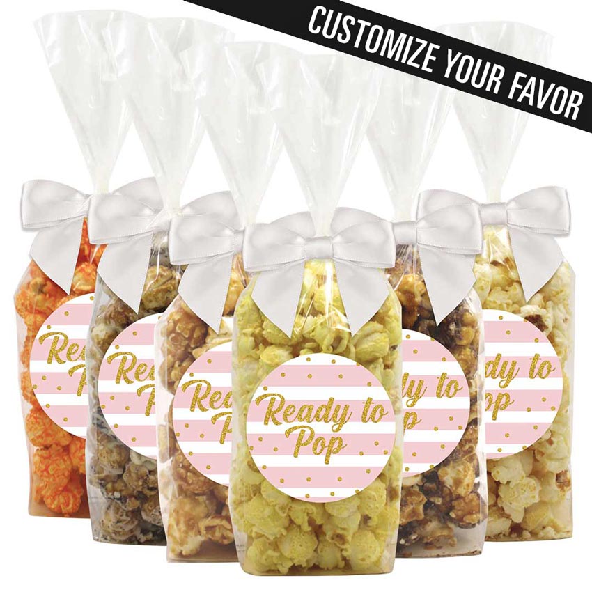 "Ready To Pop" - Pink Stripes Confetti Baby Shower Popcorn Favors - 12 Pack