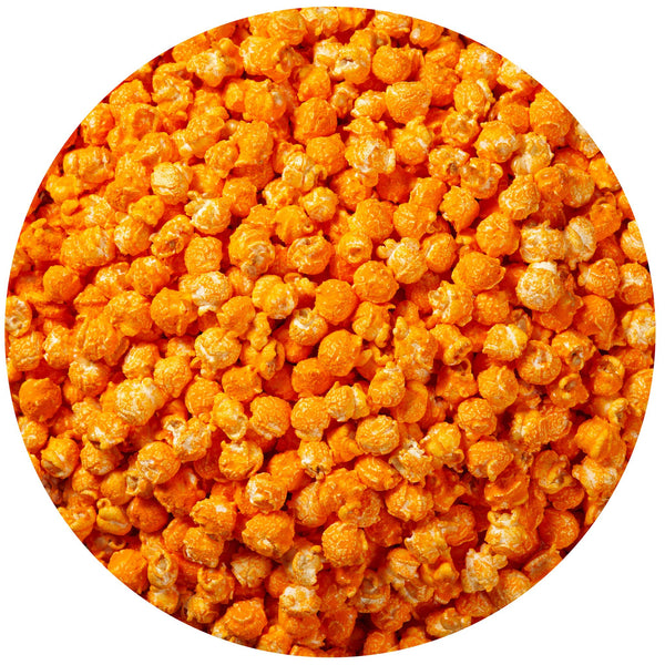 This is a swatch showing orange cheddar cheese popcorn.