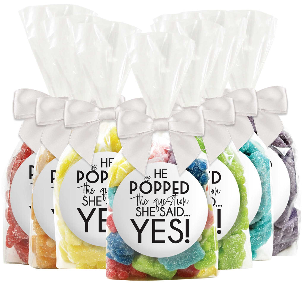 "He Popped The Question She Said Yes" - Engagement / Wedding Gummy Bear Candy Favors - 12 Pack