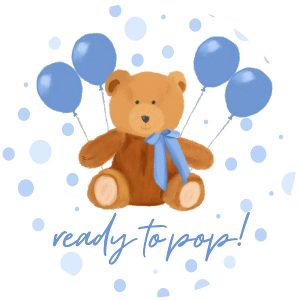 Ready To Pop Blue Teddy Bear With Balloons